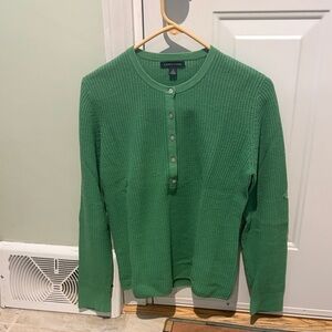 Lands' End Kelly Green Waffle Henley